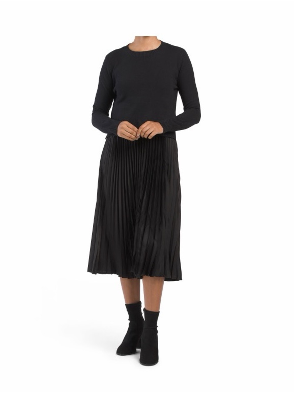 Rachel Zoe 2 Piece Set Black Knit Sweater & Pleated Midi Slip Dress Size M